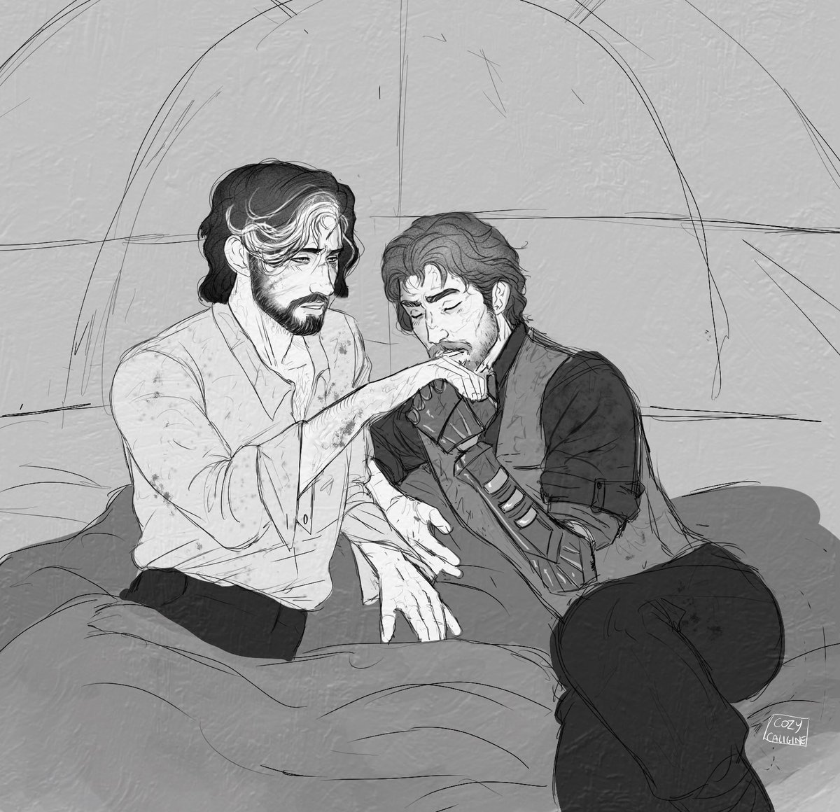 GUSTAVE vs GUSTAVE 2 手描きイラスト a moment of fragility for Verso and Gustave remains at his side