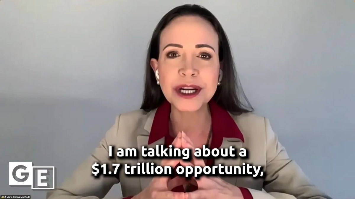 warstrike88's tweet photo. María Machado, the Venezuelan coup leader who won the Nobel Peace Prize, vows “massive privatization”, offering to sell off $1.7 trillion of her country’s resources to US corporations.

Machado spoke before Donald Trump appeared on stage at the American Business Forum. She was interviewed by the Republican mayor of Miami, Florida, Francis Suarez, a right-wing ally of Trump and Rubio.

Follow @warstrike88