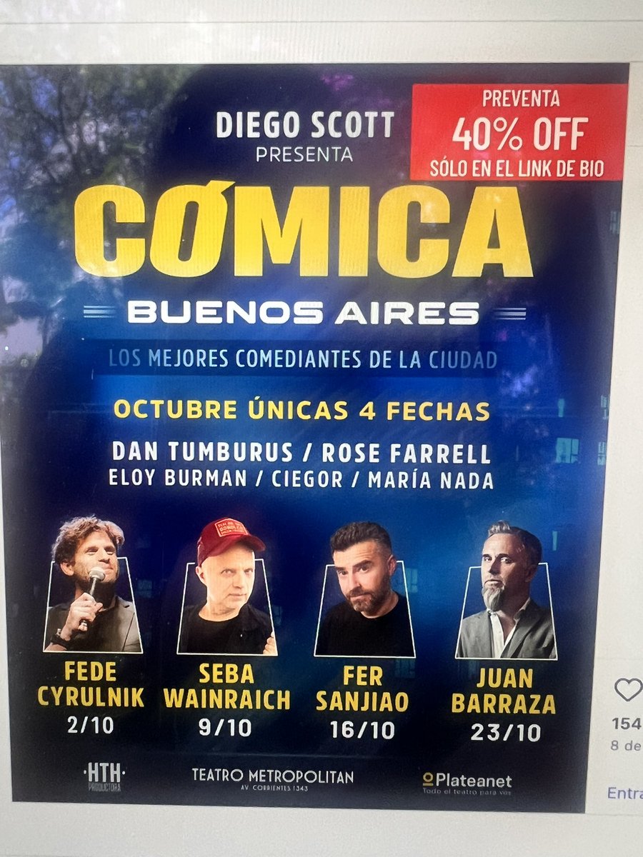 …<a href="/diegoscott/">diego scott</a> sigue robando… no se le cae una idea. Bueno, poner una A en vez de O final para un show de hombres porque no puede usar Cómico porque lo tengo registrado yo. 20 años robando y viviendo de ideas de otros. Un capo.