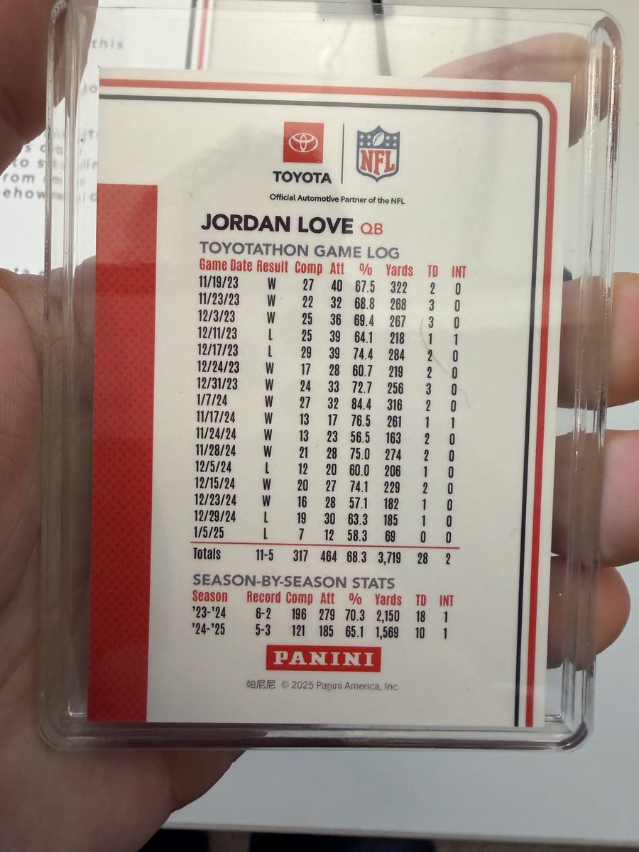 darrenrovell's tweet photo. Toyota has collab’d with Panini to make 250 @jordan3love worn sweater cards.

Told dealers have some to give out next month. https://t.co/uKwdCFMHI9