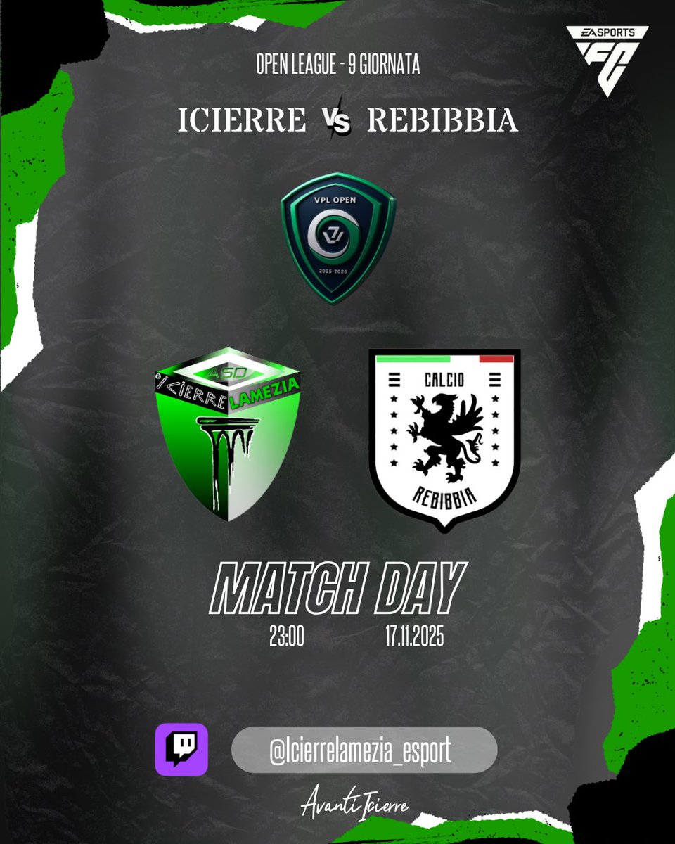📢| MATCH DAY
📅| 17.11.2025

🏆| <a href="/VPGItaly/">Virtual Pro Gaming Italy 🇮🇹</a> Serie D1
⚽️| 13a Giornata
🆚| <a href="/Fc_BocaTruglio/">Fc Boca Truglio</a>

🏆| <a href="/eLUDO_official/">eLUDO</a> Serie C
⚽️| 9a Giornata
🆚| <a href="/1FootballGaming/">One Gaming Football</a> 

🏆| <a href="/VPLItaly/">VPL Italy 🇮🇹</a> Open League
⚽️| 9a Giornata
🆚| <a href="/Rebibbia_esport/">Rebibbia_FC</a> 

Diretta sul nostro canale Twitch!