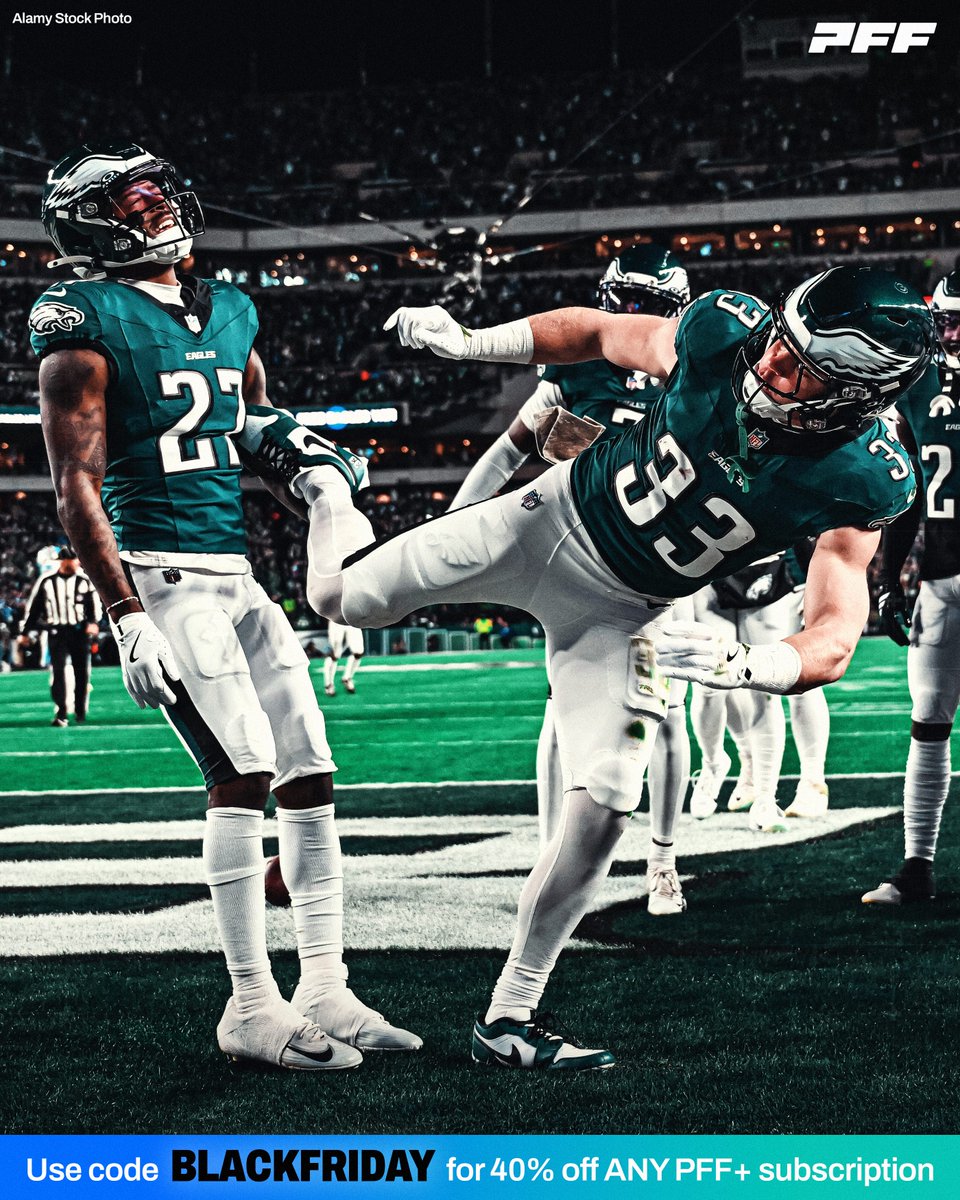 Cooper DeJean and Quinyon Mitchell on 13 targets vs the Lions:

🔒 4 receptions allowed
🔒 2 forced incompletions
🔒 1 interception
🔒 9.1 passer rating allowed

Code BLACKFRIDAY for 40% off a PFF+ sub
🔗 subscribe.pff.com