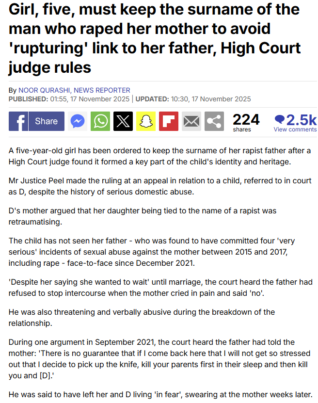 TRobinsonNewEra's tweet image. OUR JUDICIARY IS SICK AND CORRUPT TO THE CORE!!!

Mr Justice Peel has ruled that the mother of a child born from RAPE must keep her fathers surname despite her NEVER seeing her biological rapist father and despite her father committing four &apos;very serious&apos; incidents of sexual…