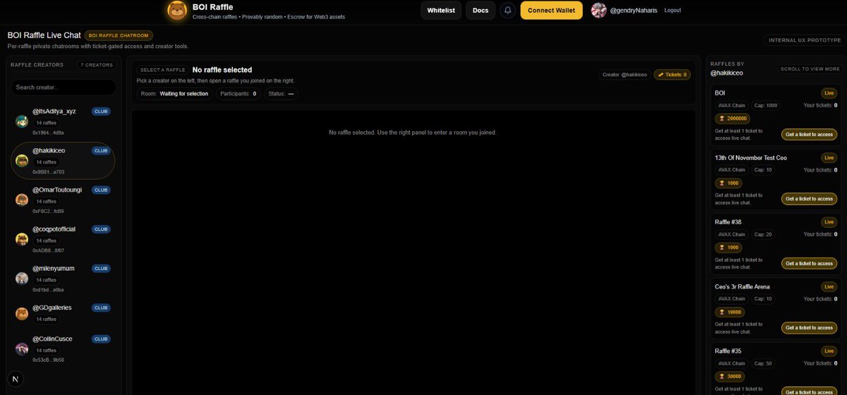 Boithebear's tweet image. With the first Live Chatroom update, you’ll gain access to the raffle rooms of every raffle where you hold a ticket.

The next update unlocks something even bigger: you’ll earn a share of the revenue generated by raffle creators, proportional to the tickets you hold.

After that…