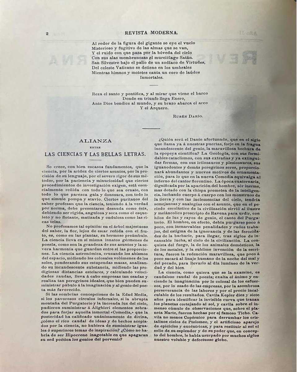 #Poesía
“Año Nuevo”, de Rubén Darío, fue publicado en el número 1 de la 𝘙𝘦𝘷𝘪𝘴𝘵𝘢 𝘔𝘰𝘥𝘦𝘳𝘯𝘢 (enero de 1899).