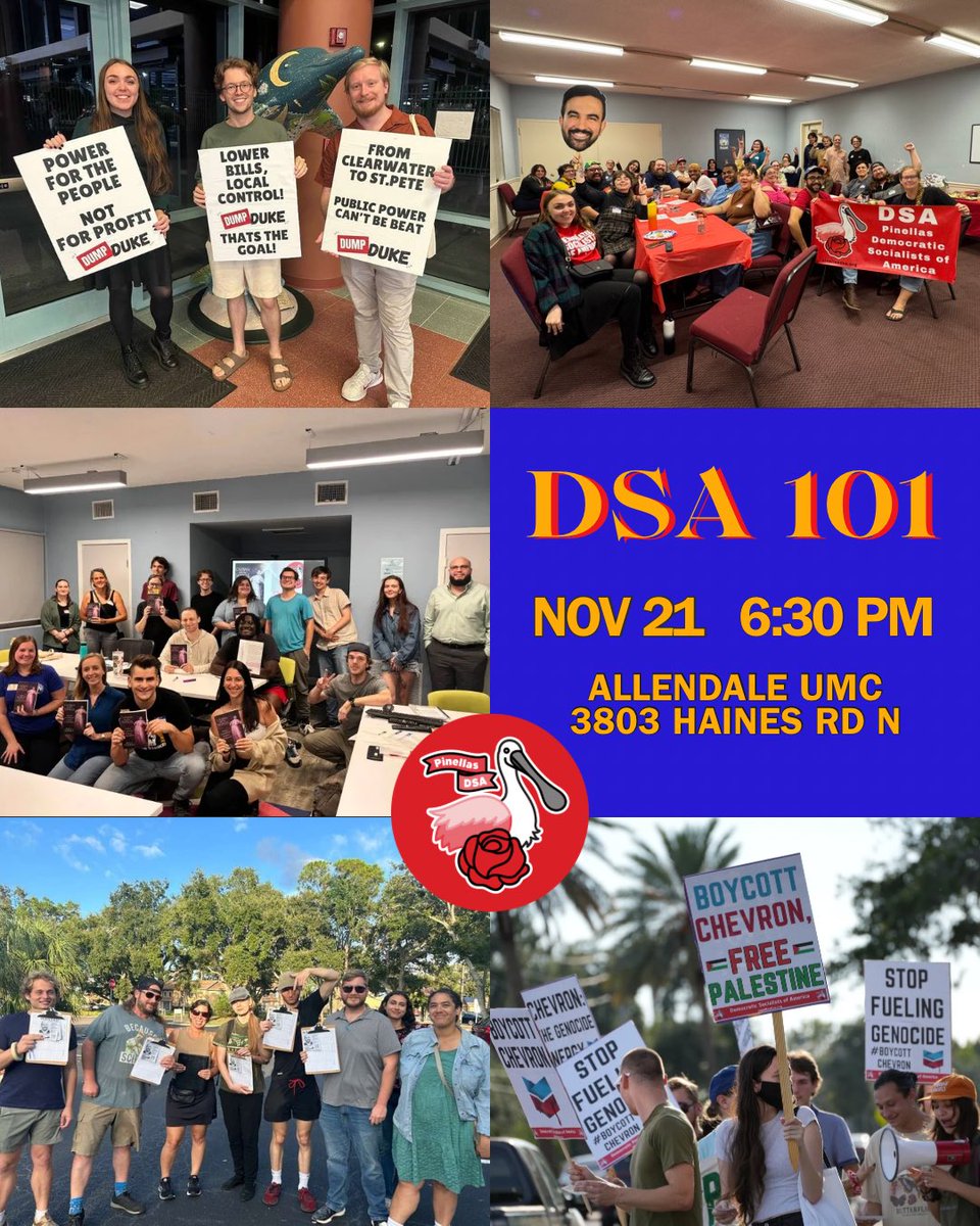 New to DSA or interested in joining? Join us for a DSA 101 this Friday to learn about the history and structure of the organization and how to get involved in our local working groups and campaigns!

📆 Friday, November 21 at 6:30 PM
📍 Allendale United Methodist Church