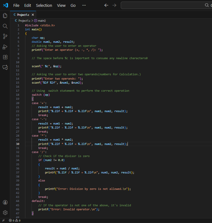 heySarvjeet's tweet image. ✅ Day 7 (Mini Project 1): Simple Calculator  
Built using switch-case.  
Performs +, -, ×, ÷ until exit.  
First small project completed! 🎉  
#MiniProject #CProjects #BuildInPublic #CodingMotivation #firstproject