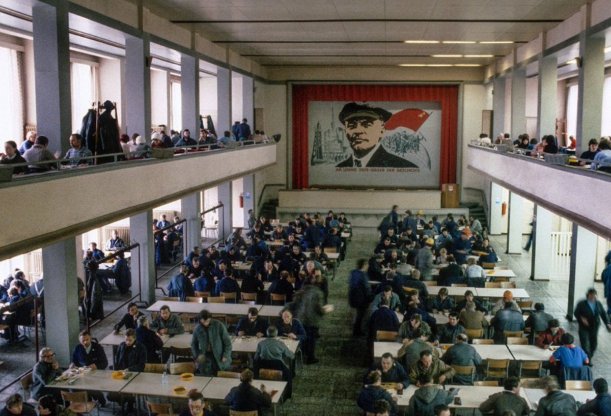 Workers canteen at a shipyard in Stralsund, 1984.