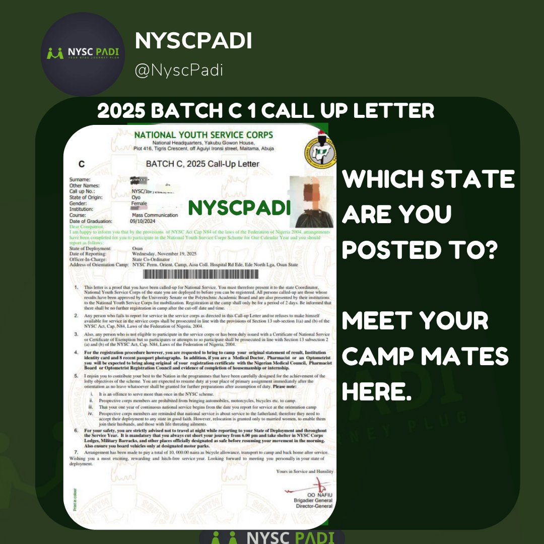 NYSC PADI tweet media