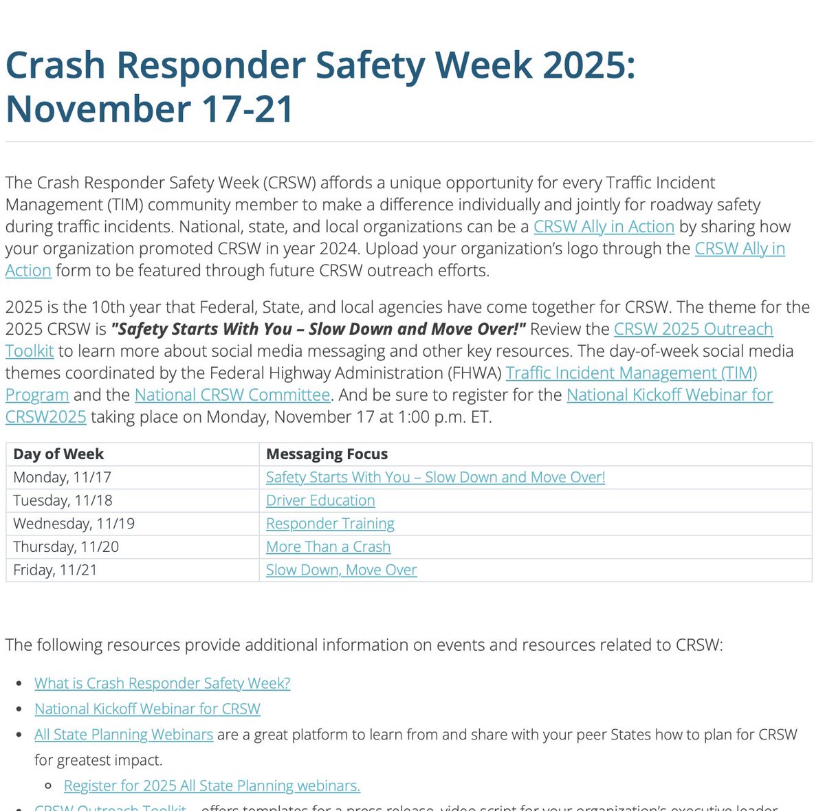 NOCoEOps's tweet image. NOCoE stands with the @USDOT in raising awareness for Crash Responder Safety Week (#CRSW). Remember: Safety Starts With You — slow down and move over when approaching traffic incident responders on the road.
• Check back soon for the full recording of the 2025 #CRSW National…