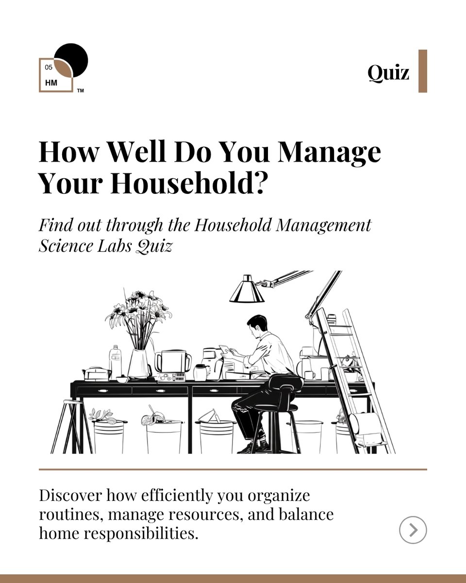 HMScienceLabs's tweet image. Take the Household Management Science Labs Quiz to find out how well you organize, plan, and maintain harmony at home.
Try now 👉 lmsl.net/labs/household… 

#LMSL #LifeManagementScienceLabs #LifeManagementScience #HouseholdManagementLabs  #HouseholdManagementQuiz