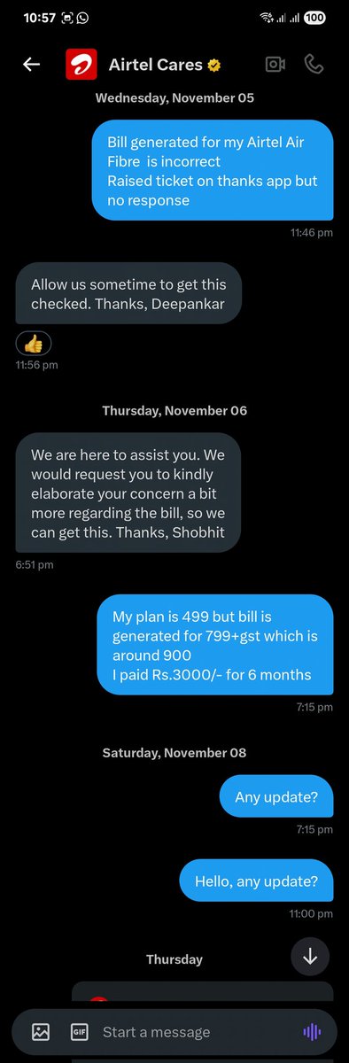 nani__rk's tweet photo. @Airtel_Presence @airtelindia No response from
@Airtel_Presence since Nov 5th
Such low standards of @airtelindia @airtelnews https://t.co/yC74pVUW8M