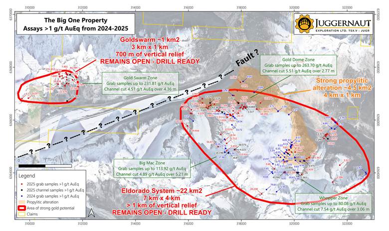 Crescat_Capital's tweet image. Juggernaut Exploration (TSX-V: JUGR | OTC: JUGRF) receives a 5 year drill permit for its 100 percent controlled Big One property in the Golden Triangle, BC. The fully funded 2026 program will test multiple gold-rich shear-hosted vein systems within the Eldorado and Gold Swarm…