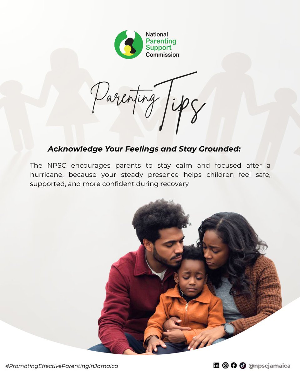 After a hurricane, staying calm matters. The NPSC reminds parents that your steady presence helps children feel safe, supported and confident as you navigate recovery together.

#NPSC #ParentingSupport #Resilience