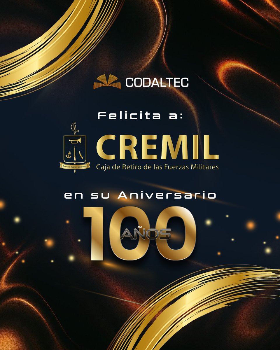 Codaltec's tweet image. Centenario Cremil
Reconocemos y celebramos los 100 años de trayectoria de Cremil, una institución comprometida con el bienestar y dignificación de quienes han servido a la Nación. @Cremil_Co