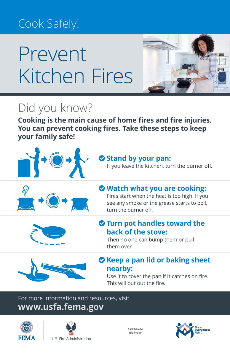 If you are in charge of cooking for the holidays, or you make dinners daily, remember that cooking is the main cause of home fires and injuries. Be safe in the kitchen!