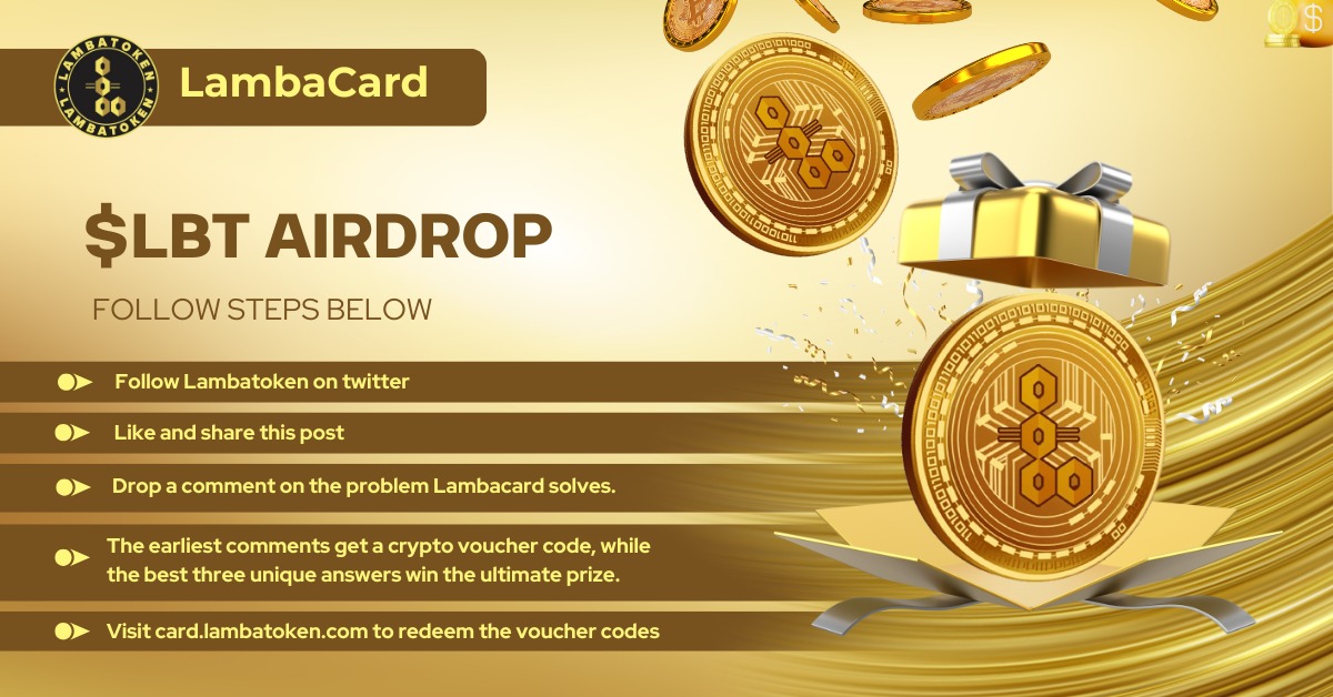 lambatoken's tweet image. 🔥$LBT Airdrop! Airdrop!🔥

Follow the Steps Below:

1. Follow @lambatoken on twitter X
2. Like and share this post
3. Drop a comment on the problem Lambacard solves.
4. The earliest comments get a crypto voucher code in their dm, while the best three unique answers win the…