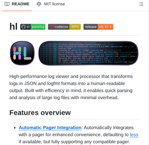 tom_doerr's tweet image. Transforms JSON and logfmt logs into a readable format