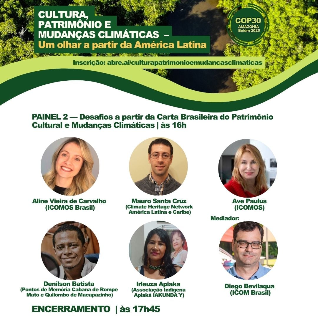 “Cultura, Patrimônio e Mudanças Climáticas: um olhar a partir da América Latina”, 21 de novembro, no Museu das Amazônias (Belém, Pará, Brasil)!

Inscrições abre.ai/culturapatrimo…

#Cop30 #Cop30Brasil #Cop30noPará #Cultura #Patrimônio #MudançasClimáticas #AméricaLatina