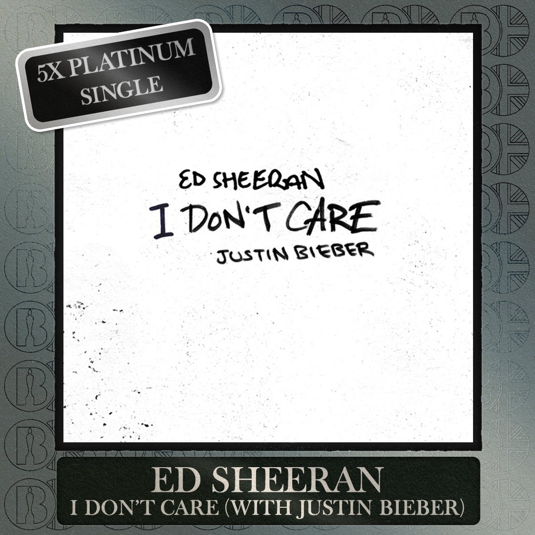 Justin Bieber and Ed Sheeran’s “I Don’t Care” is now certified 5x Platinum in the UK (3m units).