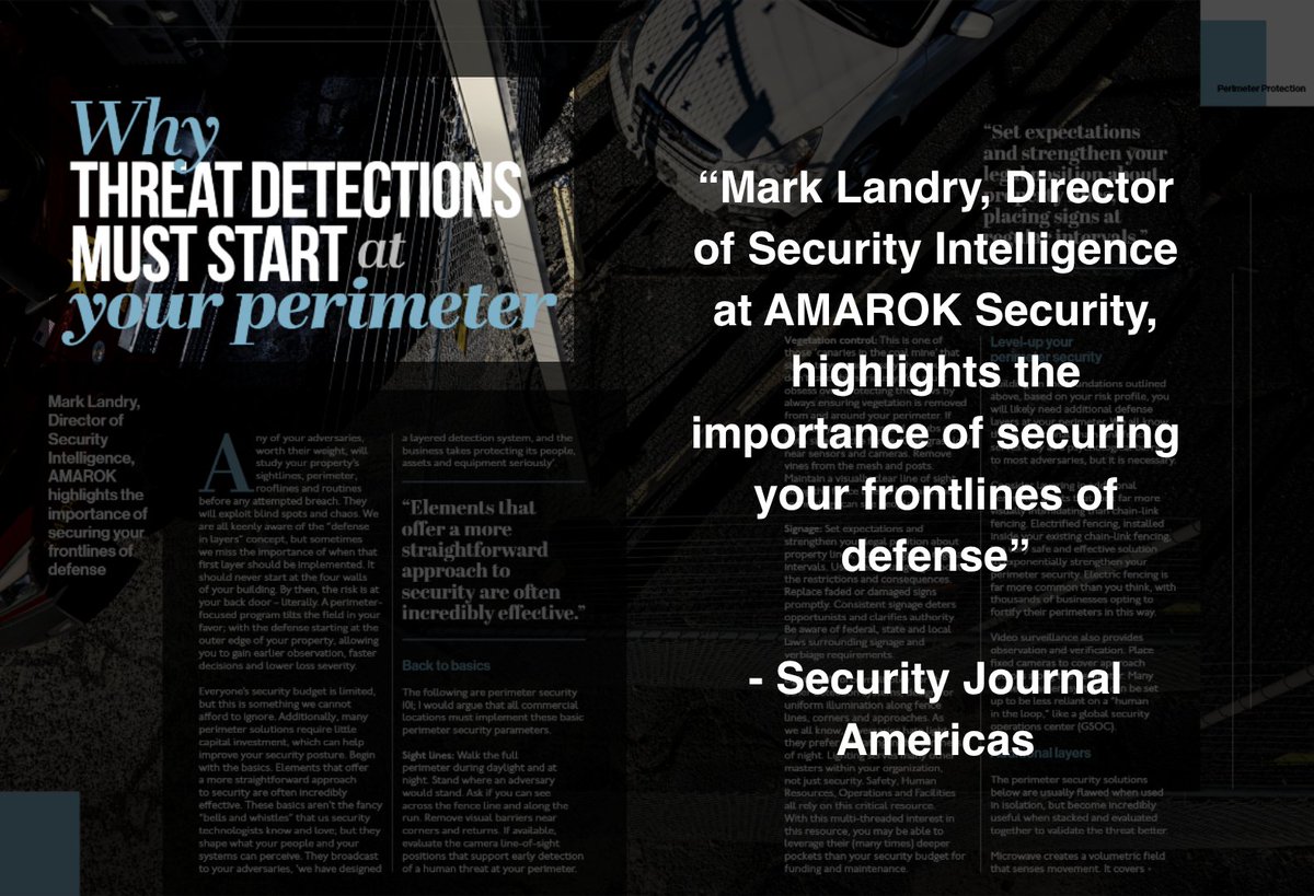 AMAROK's Mark Landry was recently featured in the Security Journal America's with his article on the importance of securing your frontlines of defense.

Check out his work on page 80: bit.ly/3Xvk1lc

Great work, Mark!

#SecurityExpert #AMAROK #Leadership