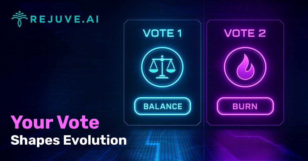 Rejuve_AI's tweet image. ☝️ day left!  

For the first time, $RJV holders will vote to define how the ecosystem grows:
 🗳 Vote 1 → Ratify the SCI-Fi Protocol
 🔥 Vote 2 → Choose the Buyback Model (Buyback or Buyback + Burn)

Your token. Your vote. Your voice in the future of decentralized longevity.…