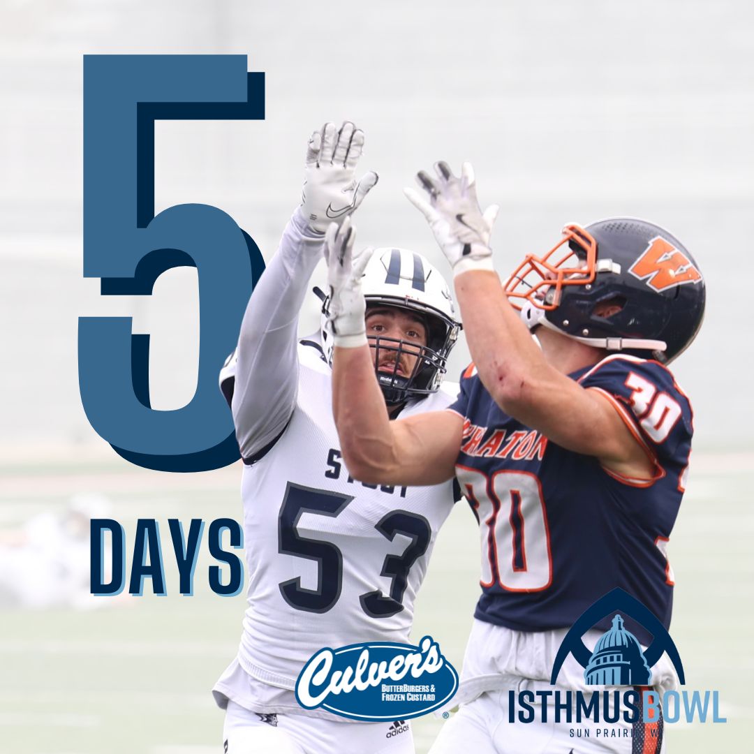 It's Isthmus Bowl week!!

Only 5 days until <a href="/washufootball/">WashU Football</a> and <a href="/UWStoutFootball/">UW-Stout Football</a> compete for the Isthmus Bowl trophy!

#d3fb