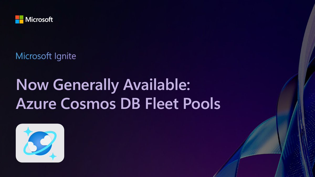 AzureCosmosDB's tweet image. Fleet Pools are GA + Fleet Analytics in preview! Lower costs, simplify capacity, and get at-scale insights for Cosmos DB SaaS apps.
msft.it/6013tOh1W
#MSIgnite #AzureCosmosDB #SaaS #Cloud