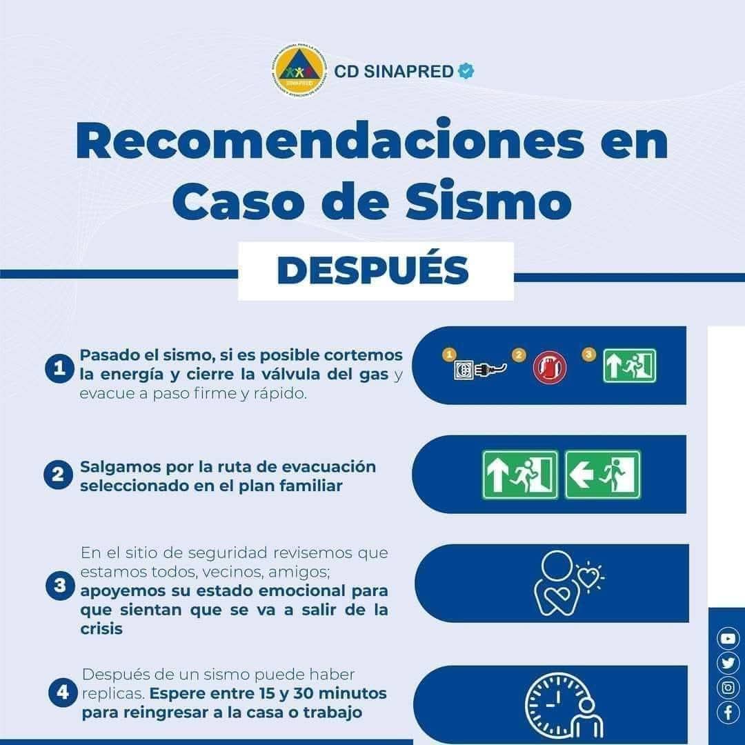 📣 Antes, durante y después de un sismo, tomemos en cuenta las siguientes recomendaciones. 👇👇

 #SinapredSomosTodos #PrevenirEsVivir