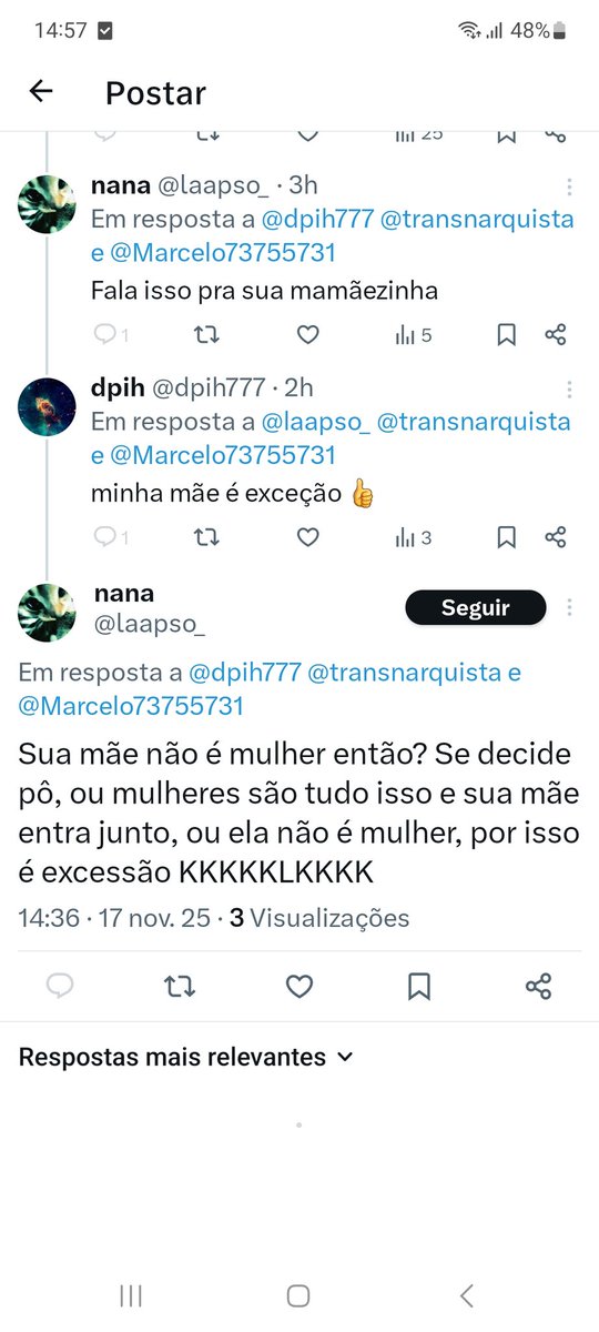 mas q tara é essa de esquerdola sair peidando na farofa quando é confrontado??? 🤣🤣🤣
a mãe desse aí com certeza é um cara