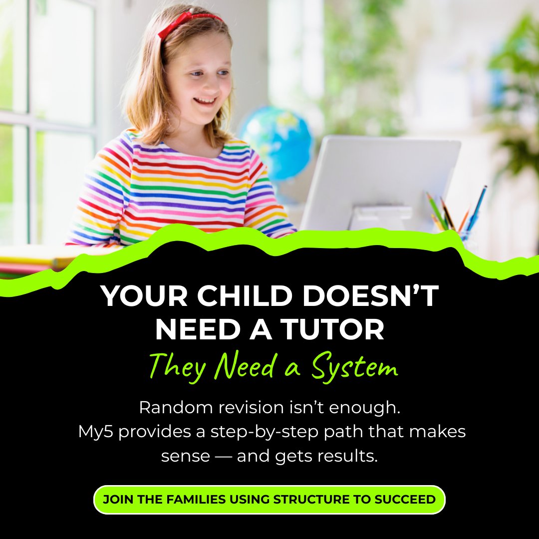 my5mmt's tweet image. Kids don’t need more random revision. They need structure.
My5 gives your child a clear, step-by-step path that builds confidence and real understanding.

👉 Join the families using structure to succeed at my5mmt.com

#MathsConfidence #My5Difference