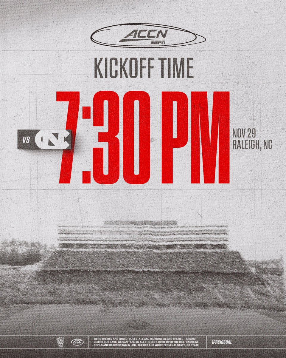 One more this season under the Carter-Finley lights. 

Kickoff against UNC is set for 7:30 PM on <a href="/accnetwork/">ACC Network</a>.