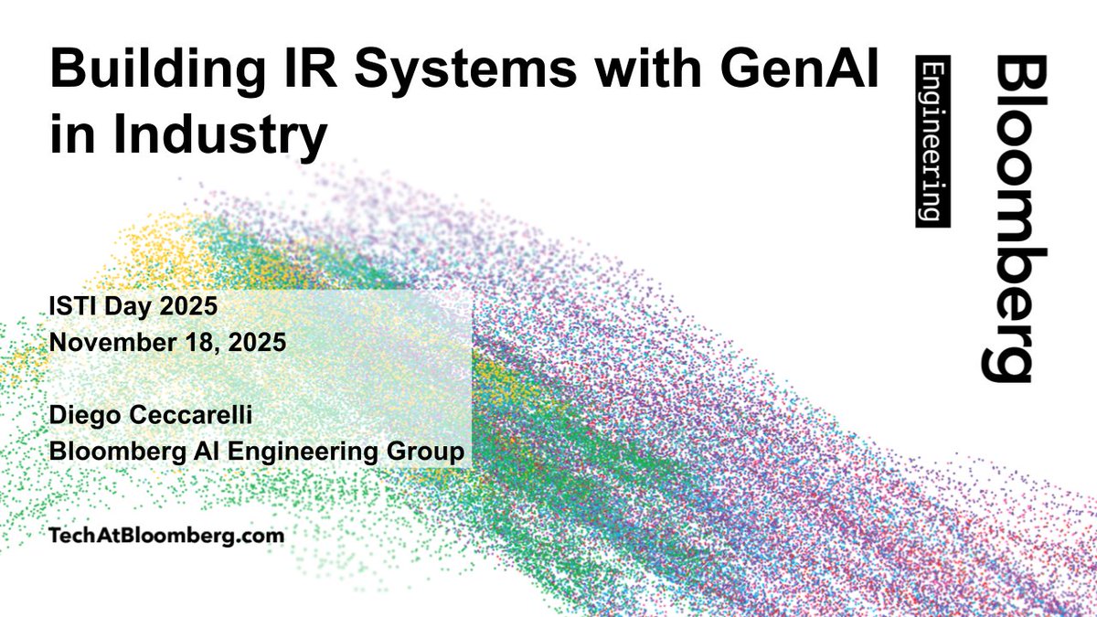TechAtBloomberg's tweet image. Engineering Manager @diegoceccarelli of @Bloomberg&apos;s #AI Engineering group returns to @Cnr_Isti, his alma mater, today to deliver an invited talk at ISTI Day (15:00 CET) on how we use #GenAI in our products
bloom.bg/482sFfV
#InformationRetrieval #LLMs #RAG #ResponsibleAI