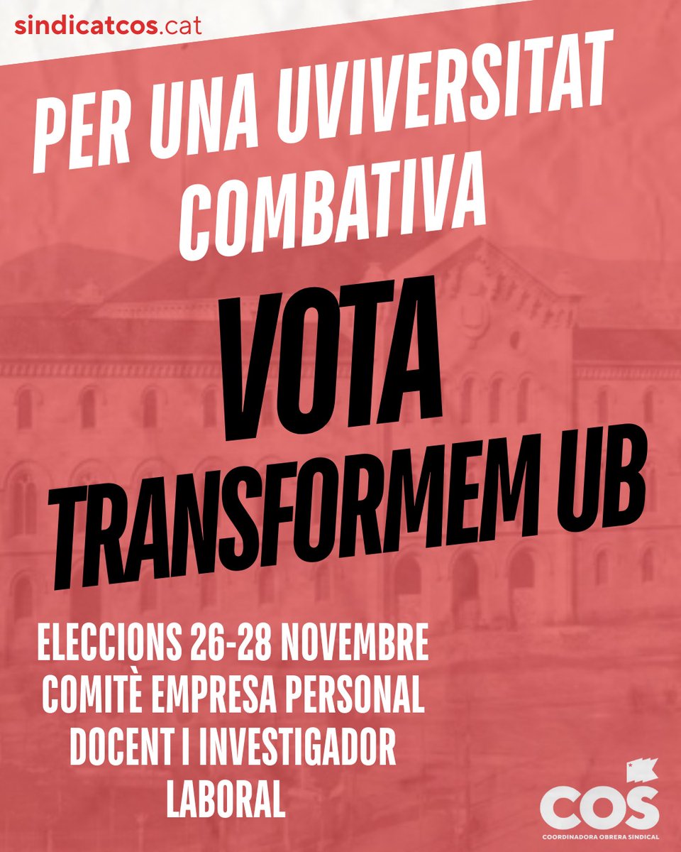 TFUB UB (<a href="/DocsLluitaUB/">Doctorandes en Lluita UB</a>, <a href="/COS_UB/">COS UB</a>, <a href="/cgt_ub/">CGT UB</a>.) ens presentem a les eleccions del CE del PDI UB. Aqs som algunes de nosaltres. A la llista som més de 80 persones amb un compromís ferm de defensar la Uni Pública i de posar fi a la precarietat laboral.
Vota:
<a href="/TransformemUB/">TransFormem UB</a>