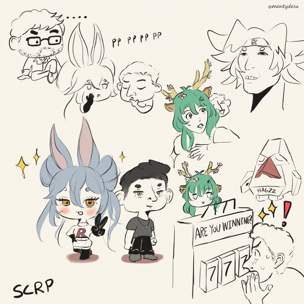 Montydesu's tweet photo. Had a blast watching @Nagzz21 's vod of #SCRP and can't help but to draw my favorite moments~! ✨
Thanks for the laughs, kek.
@RayNarvaezJr
@haruka_karibu
@AuteruTori
@bipsyGG https://t.co/vdh1b06wSY
