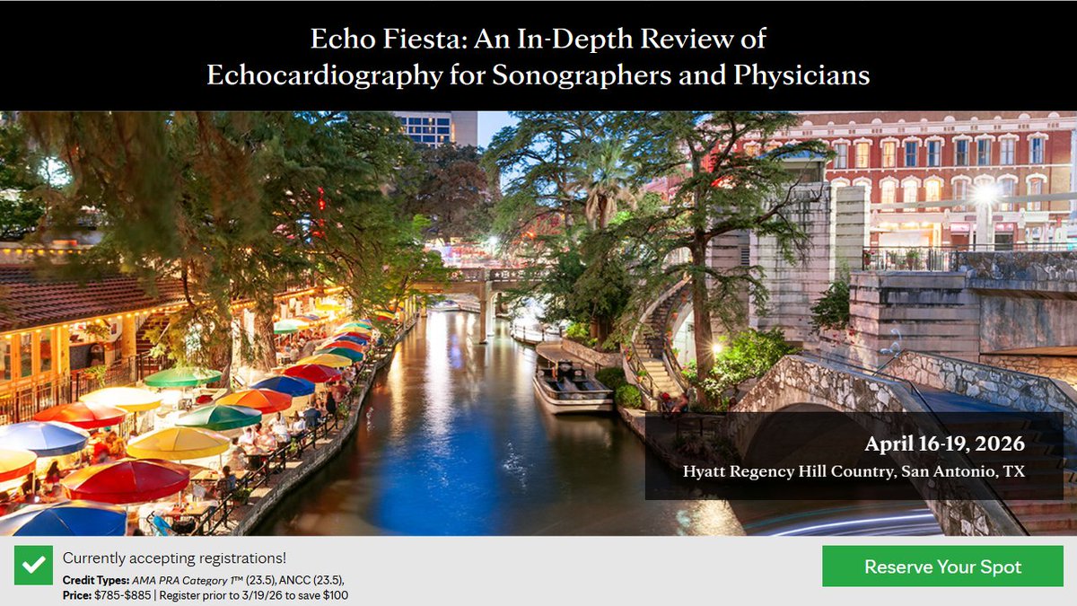 MayoClinicCV's tweet image. Ready to boost your echo expertise? Echo Fiesta delivers a practical review of traditional imaging techniques and the latest in newer techniques for physicians and sonographers. Don’t miss out! tinyurl.com/vrkdfmd3 #ACCEd #CVImaging #cvEcho @MarthaGrogan1
