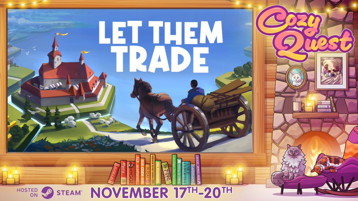 LetThemTrade's tweet image. Today we celebrate #CozyQuest2025 and brought a bunch of #LetThemTrade presents:

💸 A 20% discount
🍂 The release of our big fall #ContentUpdate
💿 The official #Soundtrack now available on Steam

store.steampowered.com/sale/CozyQuest… by @WeAreSecretMode