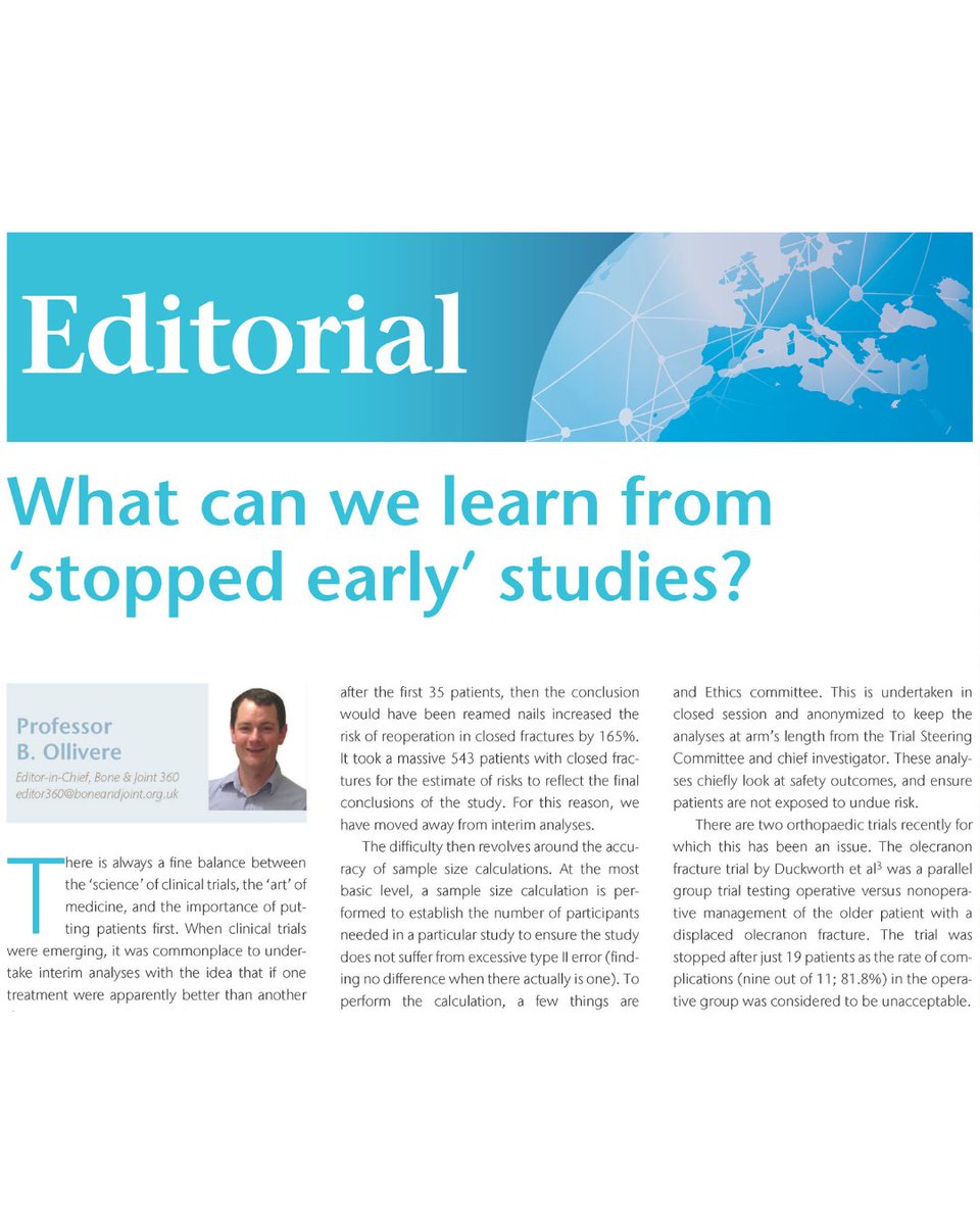 "With the move towards trial efficiencies &amp; adaptive designs it is likely we are going to see more of these ‘stopped early’ studies. It is important we all know how to interpret (&amp; report) the results in a fair manner".

#BJ360 #Orthopedics <a href="/benollivere/">Ben Ollivere</a> 

boneandjoint.org.uk/Article/10.130…
