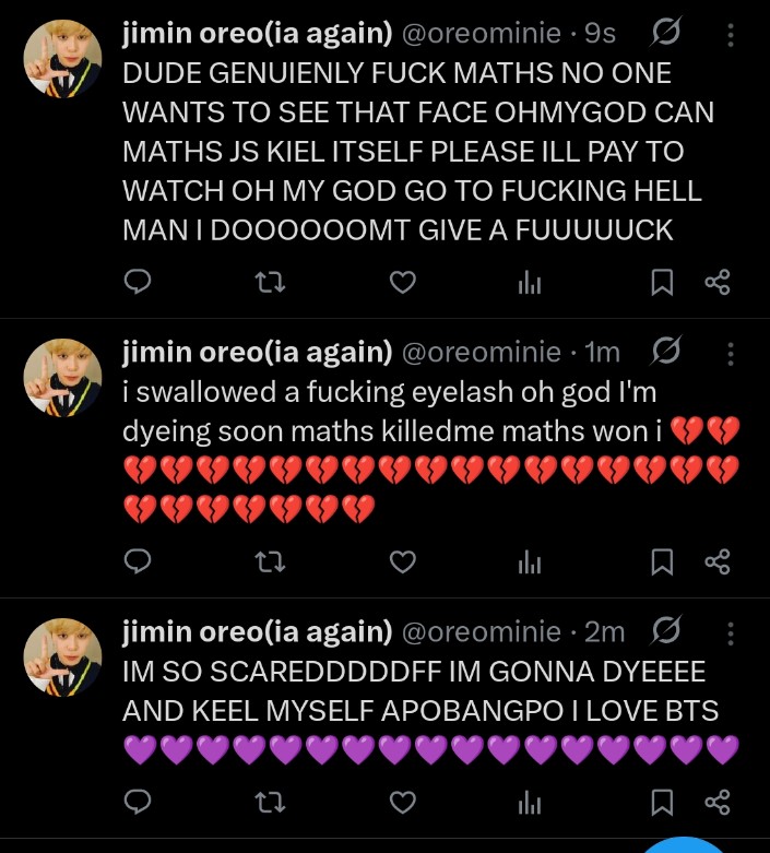 oreominie's tweet photo. hg and i going thru it #fuckmaths #letusbreathe #cancelmaths https://t.co/n15AiZKtF2