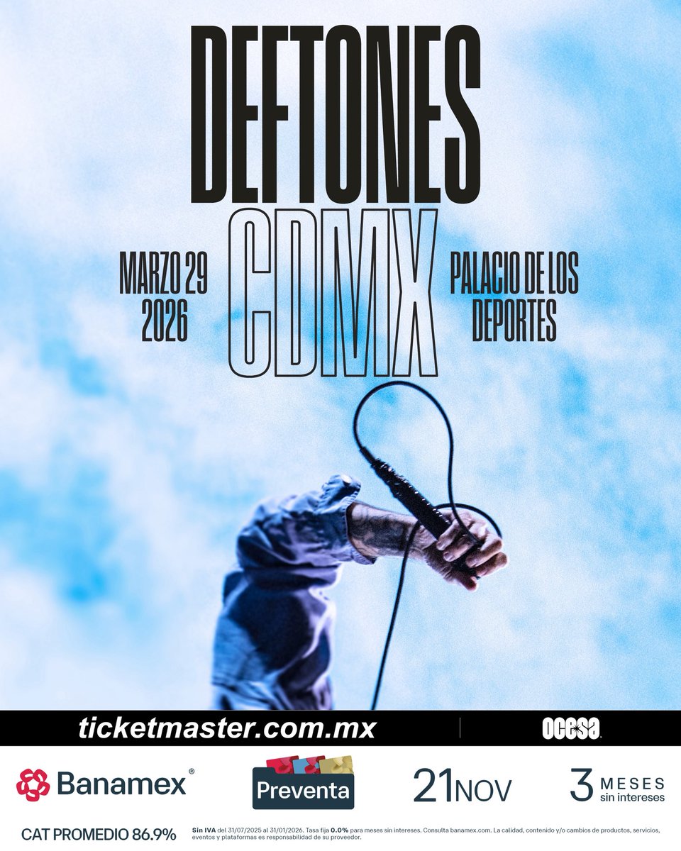 ¡<a href="/deftones/">Deftones</a> regresa a México en marzo de 2026! 🐍🖤

#PreventaBanamex: 21 de noviembre.
Venta general a partir del 22 de noviembre.