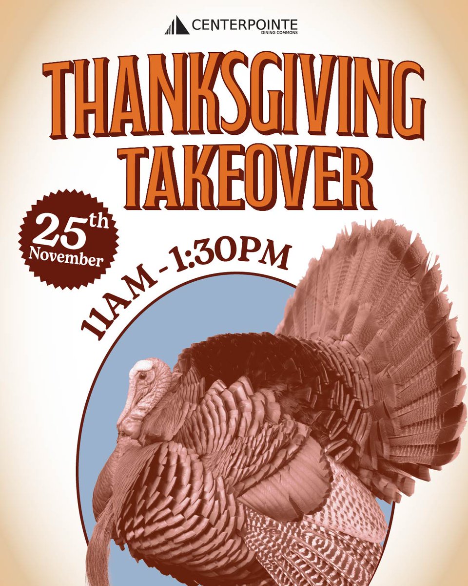 cppdining's tweet image. Centerpointe is hosting a Thanksgiving Takeover featuring a lineup of festive dishes that capture all your favorite holiday flavors. Event Price: $18.45/$17.45 with bronco bucks.

🗓️ November 25
🕐 11 AM - 1:30 PM
📍 Centerpointe