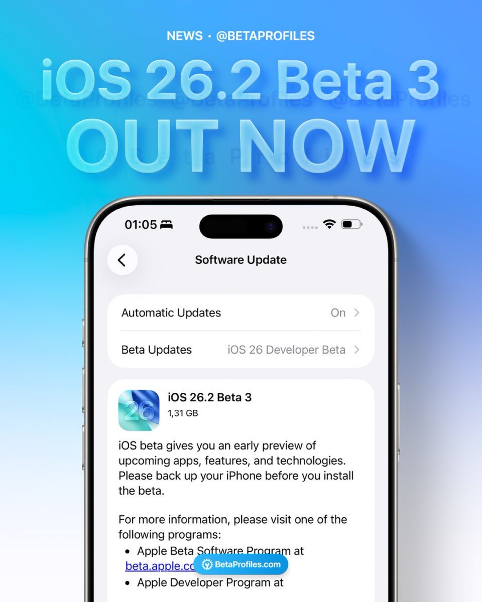KahramanUgurlu's tweet photo. 💥Beta'cılaaaarrr!🙋🏻♂️
🔥iOS 26.2 Beta 3 yayınlandı!
#ios26 #ios262beta3 https://t.co/odT0gKX2f0