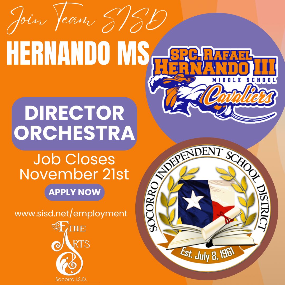SISD_FineArts's tweet image. Join #TeamSISD and become part of the Cavalier family! Apply now at sisd.net/employment #SISDFineArts