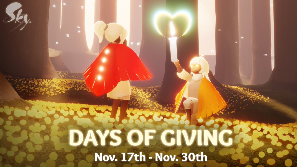 Happy Days of Giving!

This week, every Heart and Partial Heart gift you send to friends will be doubled! 💕

The event ends on November 30th at approximately 23:59 PST ✨

Don't forget your double Seasonal and Treasure Candles as well 🤗