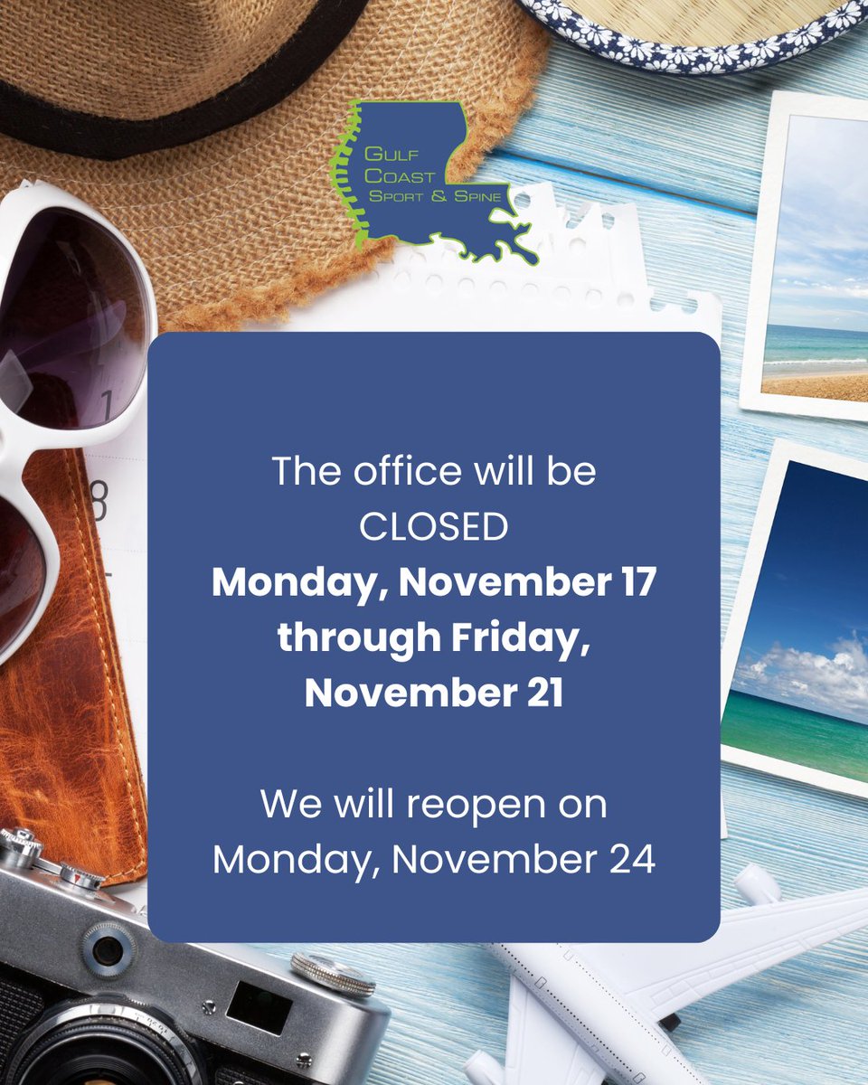 GCSS_Chiro's tweet image. The GCSS office will be closed this week for a family vacation. We will reopen on Monday, November 24. In the meantime, schedule your next visit online: gcsportandspine.com/request-an-app… 

#crackdat