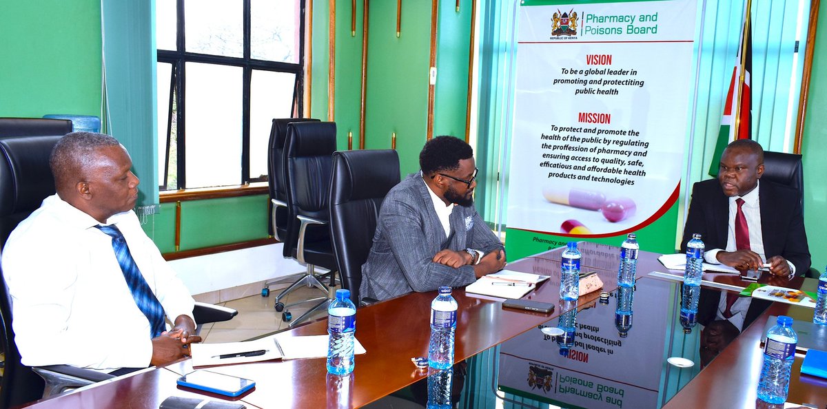 ppbkenya's tweet image. Enhancing collaboration in pharmacy training, the Pharmacy and Poisons Board today hosted the Chairman of the Department of Pharmacology &amp;amp; Clinical Pharmacy at Kenyatta University and the Associate Dean of the School of Pharmacy, University of Namibia, who also serves as…