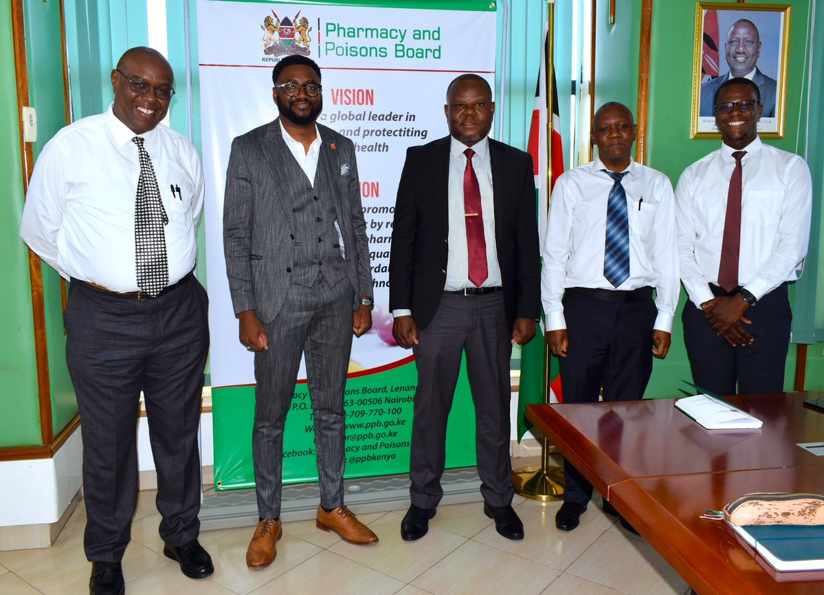 ppbkenya's tweet image. Enhancing collaboration in pharmacy training, the Pharmacy and Poisons Board today hosted the Chairman of the Department of Pharmacology &amp;amp; Clinical Pharmacy at Kenyatta University and the Associate Dean of the School of Pharmacy, University of Namibia, who also serves as…