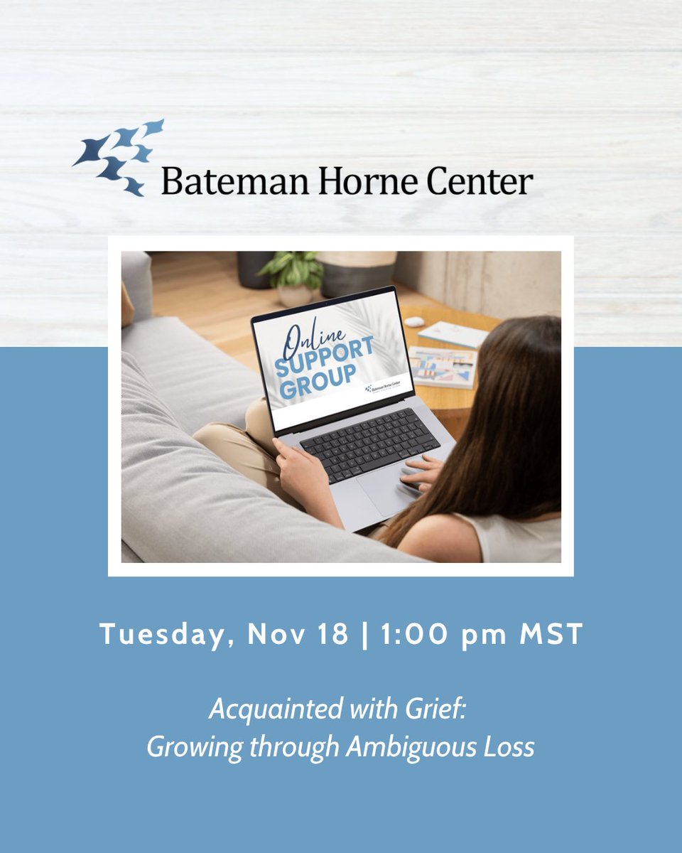 BatemanHorne's tweet image. Join us Tues, Nov 18 | 1 PM MST for BHC’s Online Support Group-
Acquainted with Grief: Growing through Ambiguous Loss

We’ll reflect on what we’ve lost, how we heal, and what helps us move forward.

Register now: bit.ly/4npZ4Ud
#MECFS #LongCOVID #ChronicIllness #IACCs