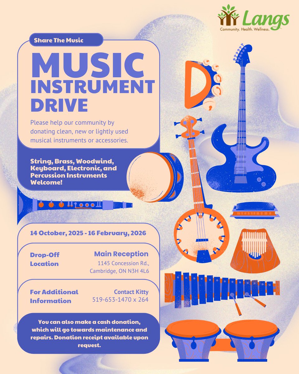 LangsCommunity's tweet image. Share the music, share the joy! We’re collecting clean, new, or gently used musical instruments and accessories to help our community make beautiful music together. Drop off your donations or contact Kittyl@langs.org for more info.
#ShareTheMusic