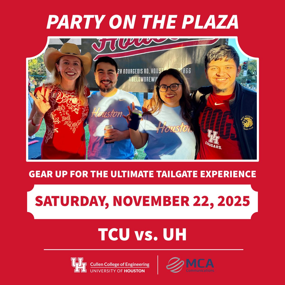 UHEngineering's tweet image. Join us as we celebrate Senior Day and cheer on your Houston Cougars! With a 8–2 record, they’re closing out the regular season strong!

Join us before the game for an epic Tailgate with our Sponsor @MCA_COM &amp;amp; the @UHCullenAlumni.

🎟️:egr.uh.edu/eaa/activities…